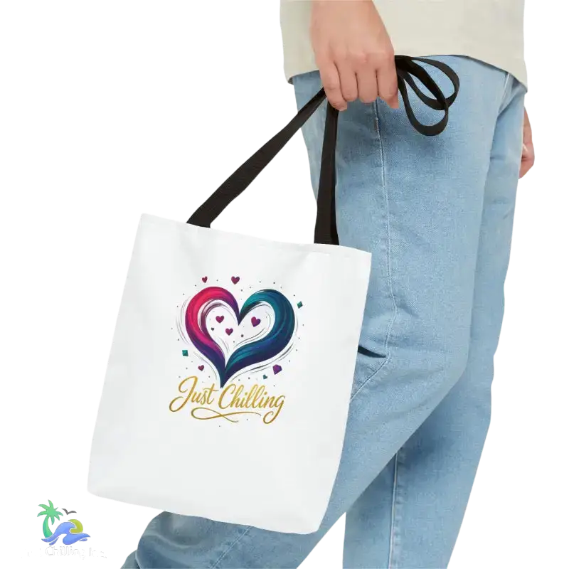 Neon Swirl‑Heart “Just Chilling” Tote Bag – All‑Over Print (3 Sizes) - Bags