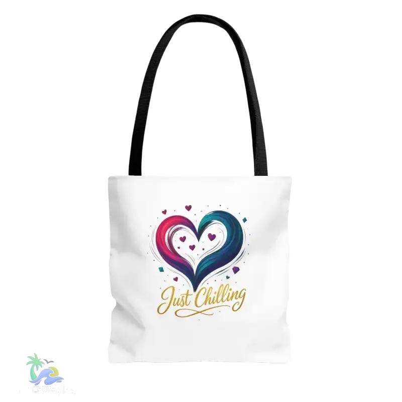 Neon Swirl‑Heart “Just Chilling” Tote Bag – All‑Over Print (3 Sizes) - 13’’ × 13’’ / Black - Bags