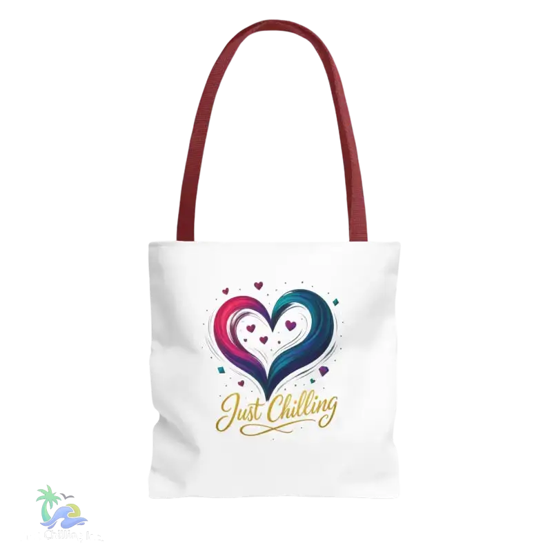 Neon Swirl‑Heart “Just Chilling” Tote Bag – All‑Over Print (3 Sizes) - 13’’ × 13’’ / Red - Bags