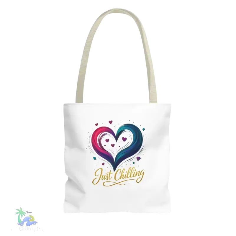 Neon Swirl‑Heart “Just Chilling” Tote Bag – All‑Over Print (3 Sizes) - 13’’ × 13’’ / Beige - Bags