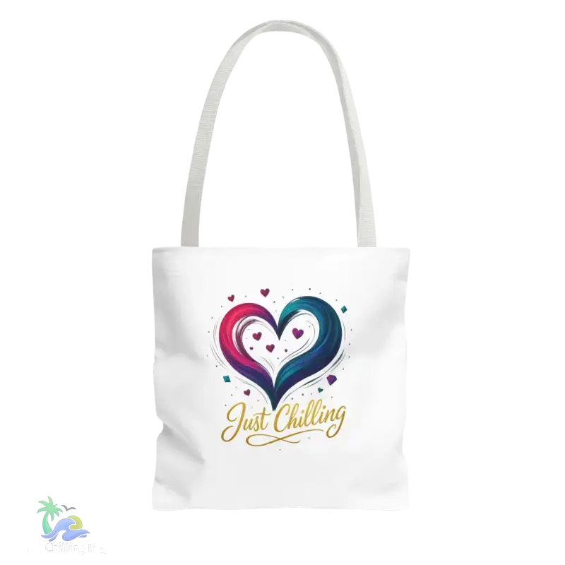 Neon Swirl‑Heart “Just Chilling” Tote Bag – All‑Over Print (3 Sizes) - 13’’ × 13’’ / White - Bags