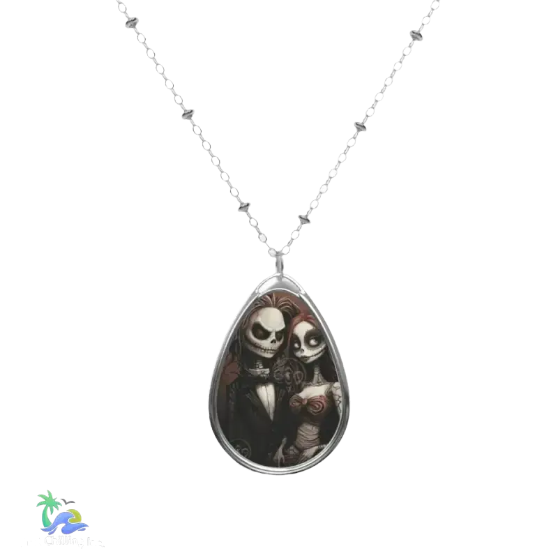Nightmare Before Christmas Pendant - Jack and Sally Oval Necklace - Unique and Stylish - Just Chilling Inc. -