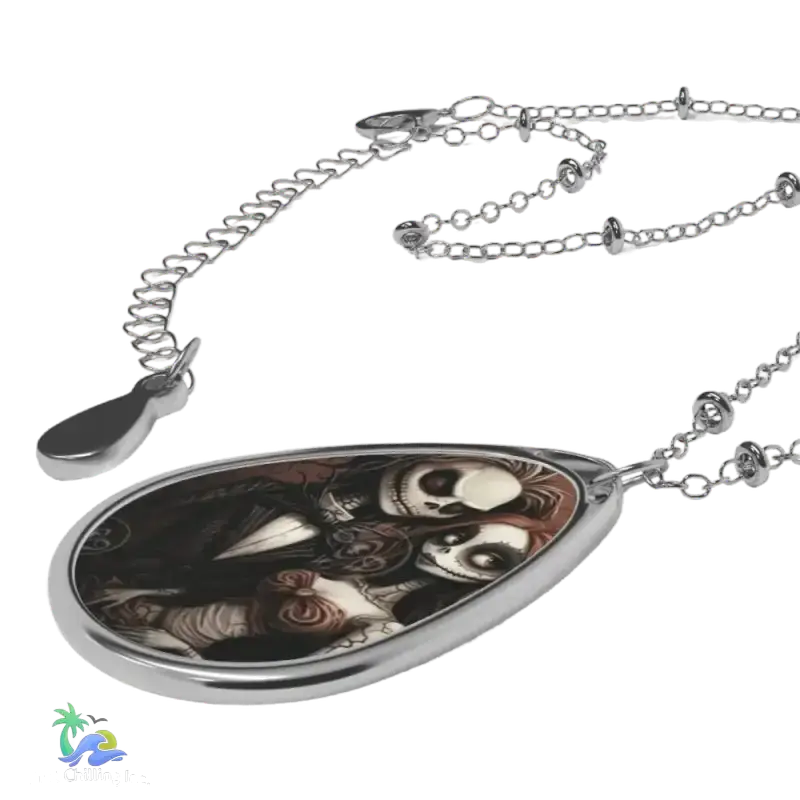 Nightmare Before Christmas Pendant - Jack and Sally Oval Necklace - Unique and Stylish - Just Chilling Inc. -