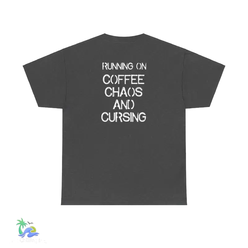 Unisex Heavy Cotton Tee running on coffee chaos and curses - Dark Heather / S - T-Shirt
