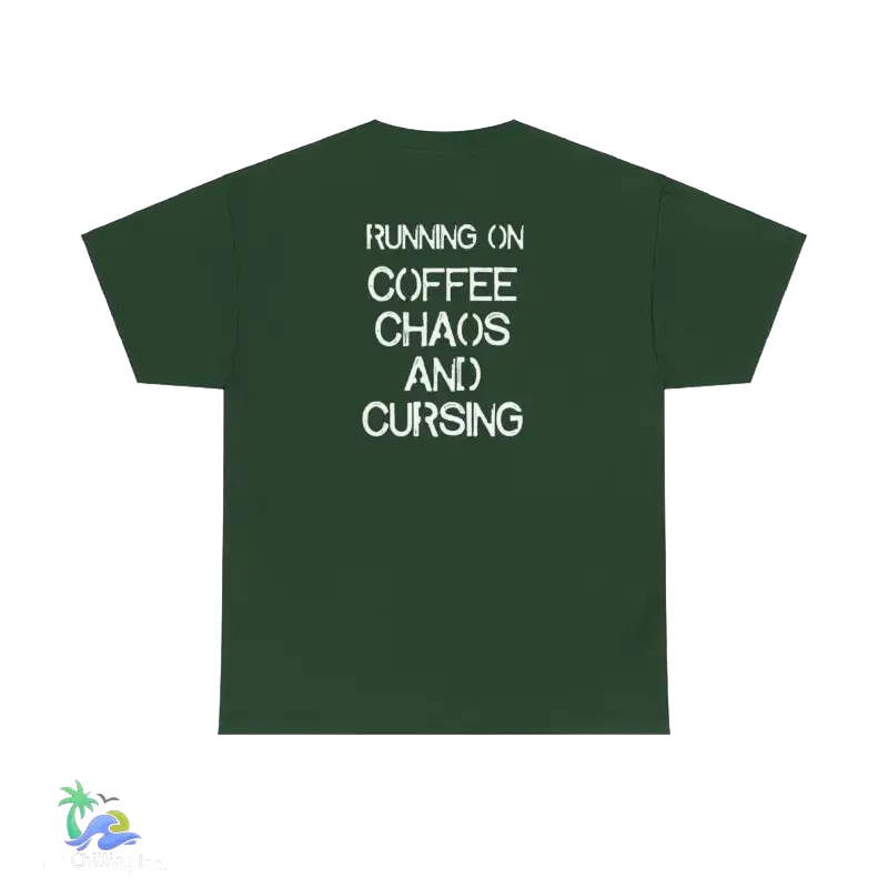Unisex Heavy Cotton Tee running on coffee chaos and curses - Forest Green / S - T-Shirt