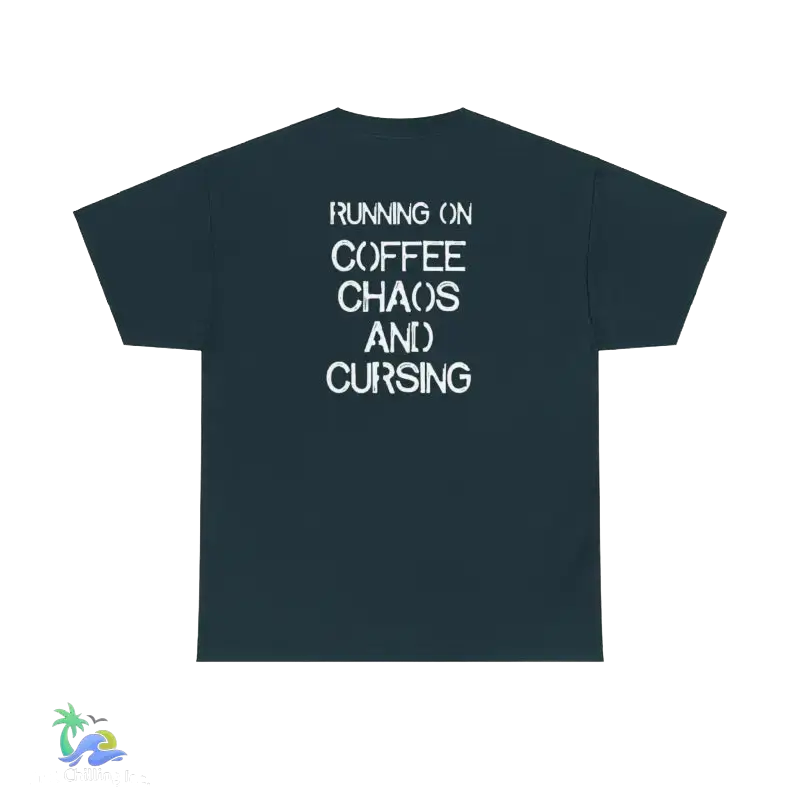 Unisex Heavy Cotton Tee running on coffee chaos and curses - Midnight / S - T-Shirt