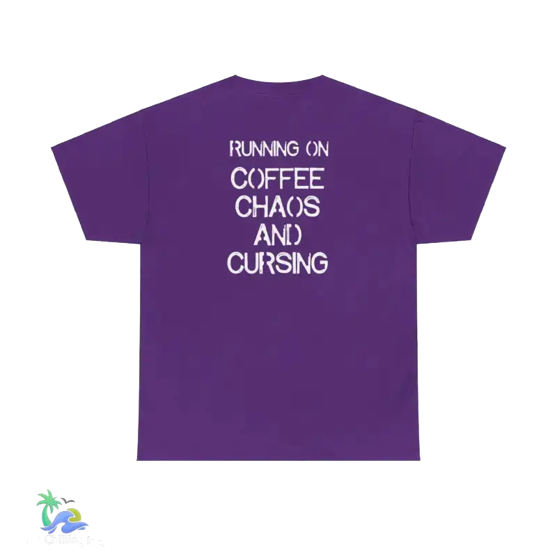 Unisex Heavy Cotton Tee running on coffee chaos and curses - Purple / S - T-Shirt