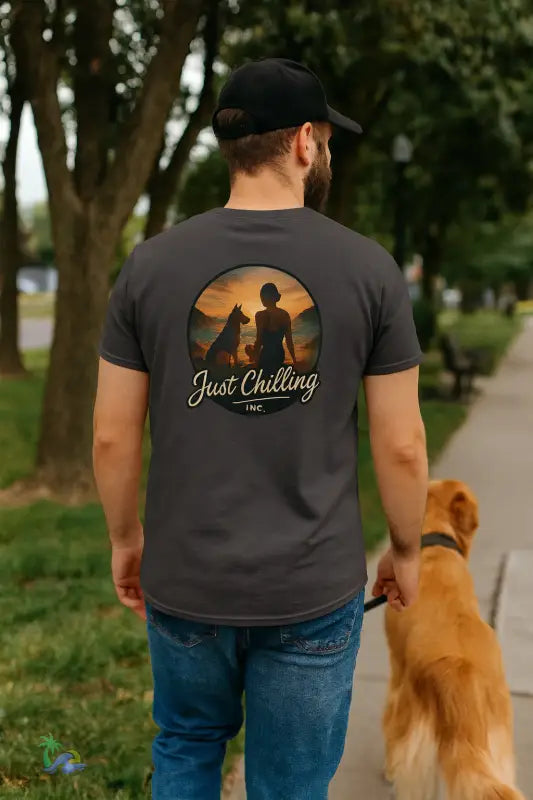 Sunset Vibes – Local Girl & Dog Graphic Tee | Unisex Heavy Cotton T Shirt by Just Chilling Inc. T Shirt