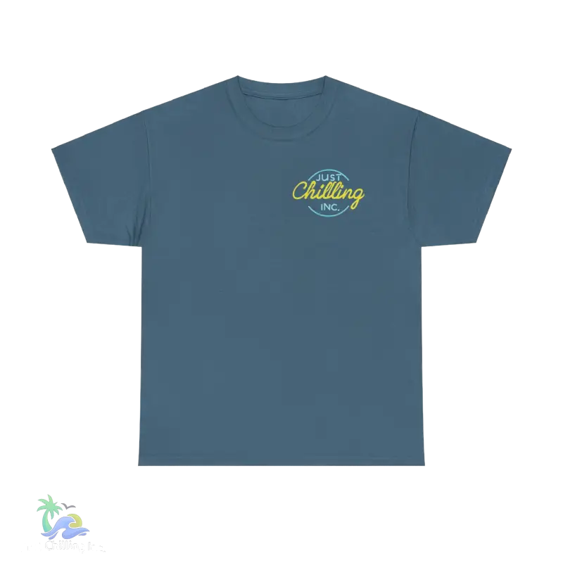 a blue t - shirt with a yellow and blue logo