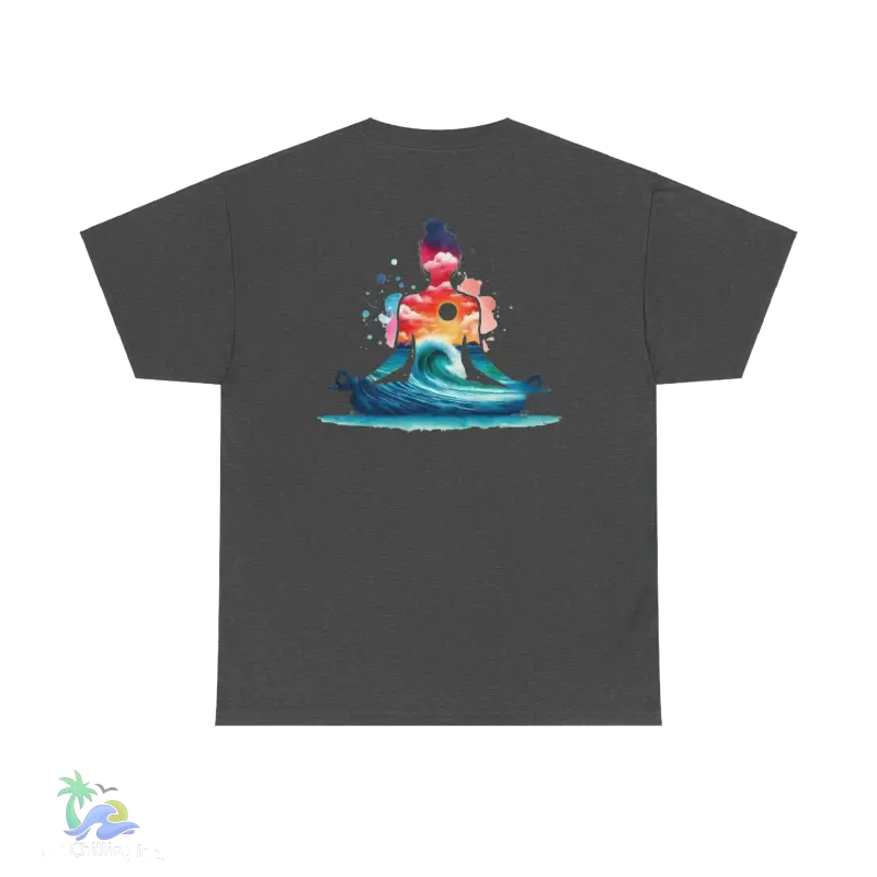 a grey t - shirt with an image of a surfer riding a wave