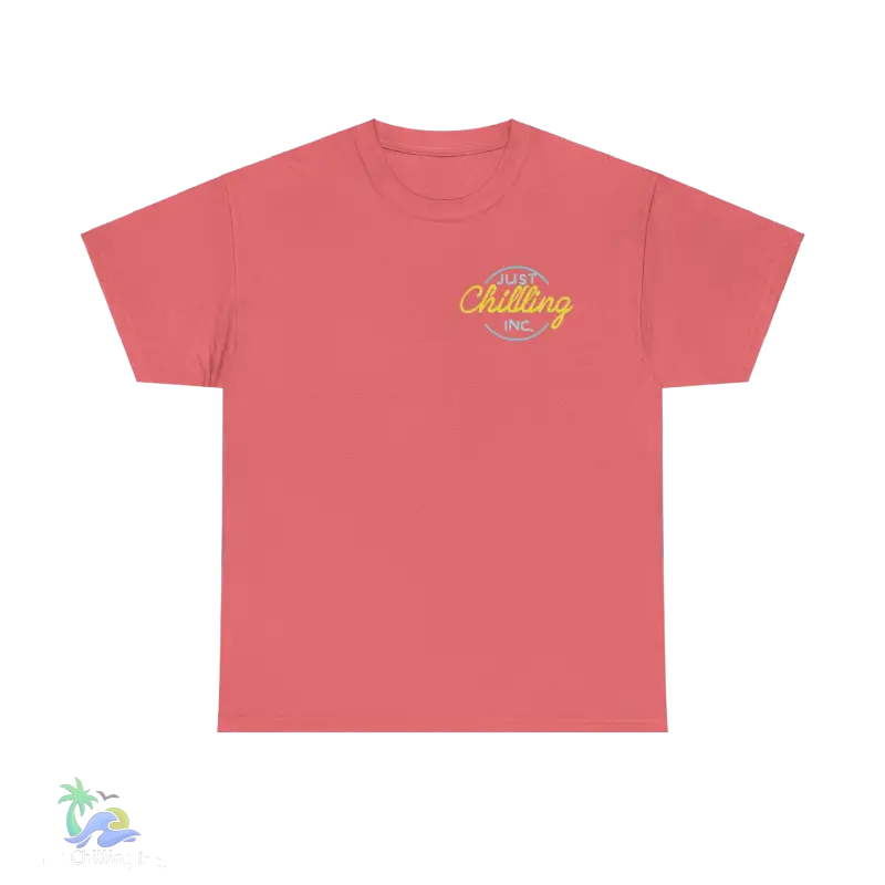 a pink t - shirt with a yellow and yellow logo