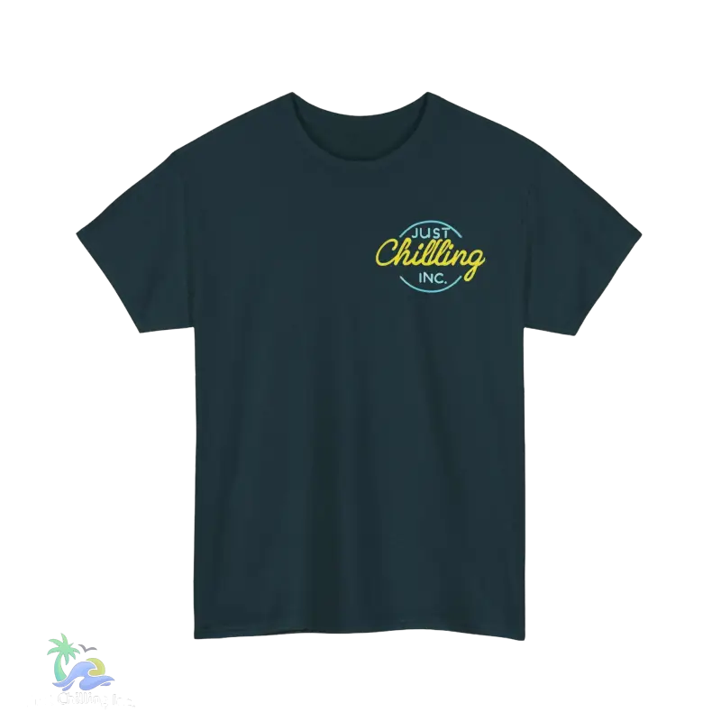 a black t - shirt with a yellow and green logo