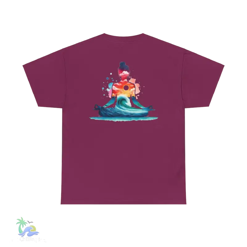 a purple t - shirt with an image of a surfer riding a wave