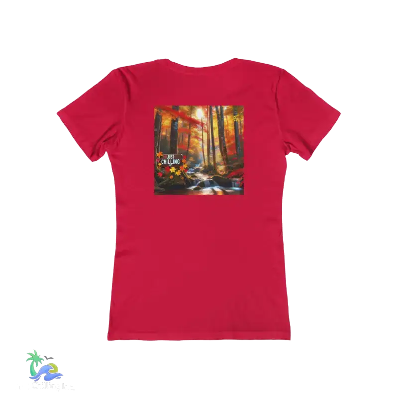 The Boyfriend Tee for Women just chilling waterfall fall - Solid Red / S - T-Shirt