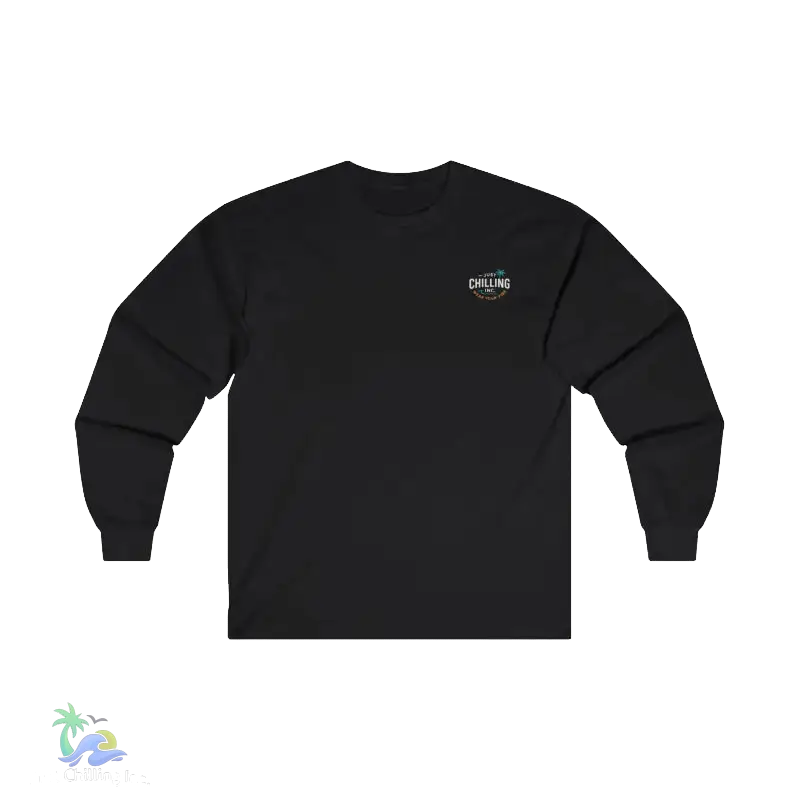 A black long-sleeved shirt with a logo on the left side.