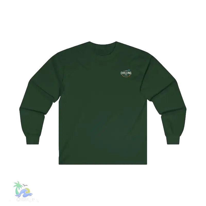 A dark green long-sleeved shirt with a small logo on the left chest area.