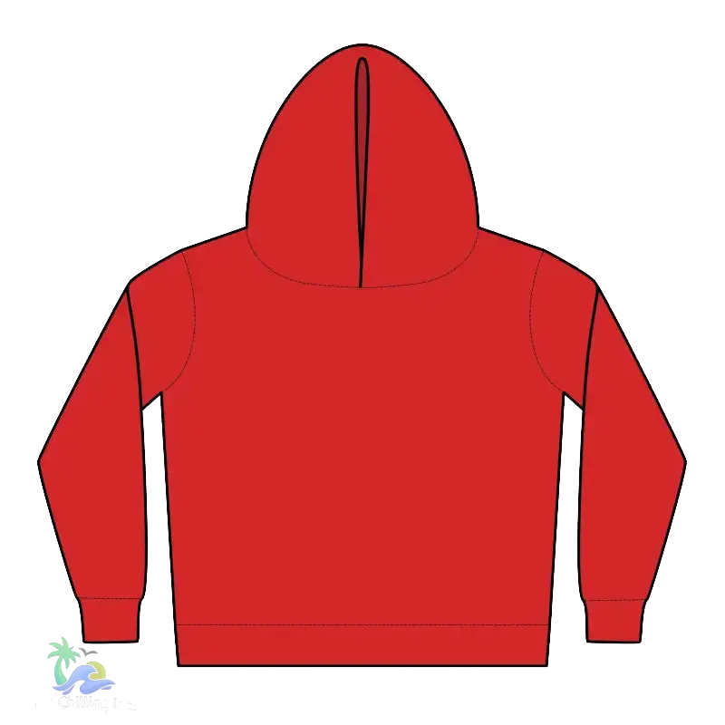 A red hooded sweatshirt with a simple, minimalist design.