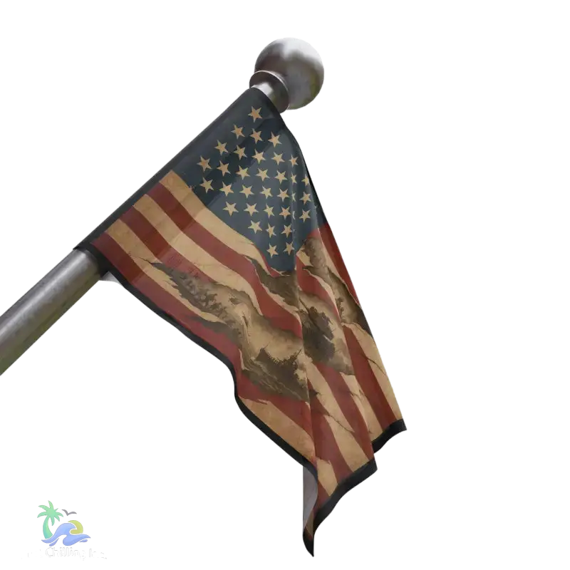 a flag with a bird design on it, waving against a dark background.