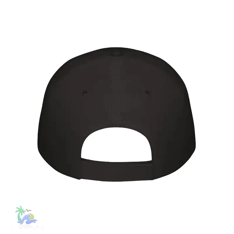 A white baseball cap is shown against a black background.
