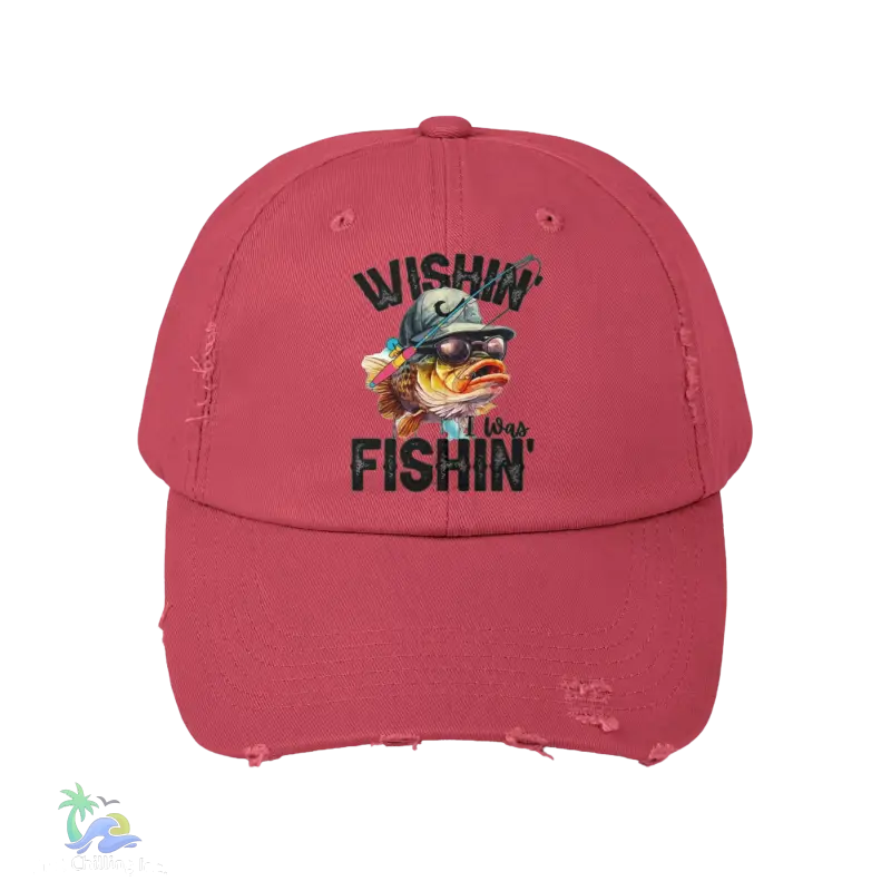 Unisex Distressed Cap – ‘Wishing I Was Fishing’ Casual Hat for Fishing Enthusiasts - Just Chilling Inc.Just Chilling Inc.