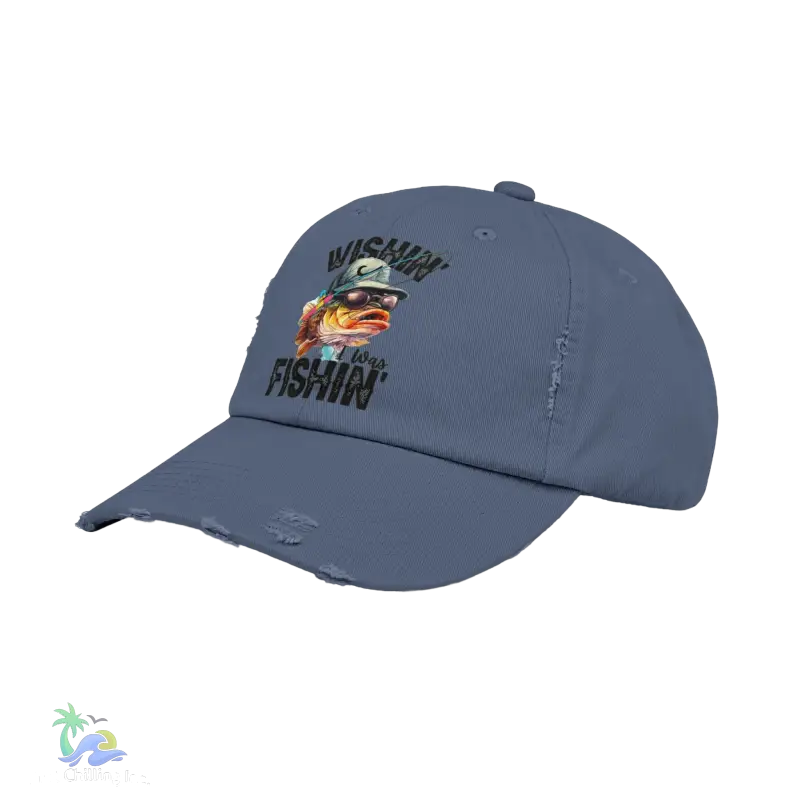 Unisex Distressed Cap – ‘Wishing I Was Fishing’ Casual Hat for Fishing Enthusiasts - Just Chilling Inc.Just Chilling Inc.