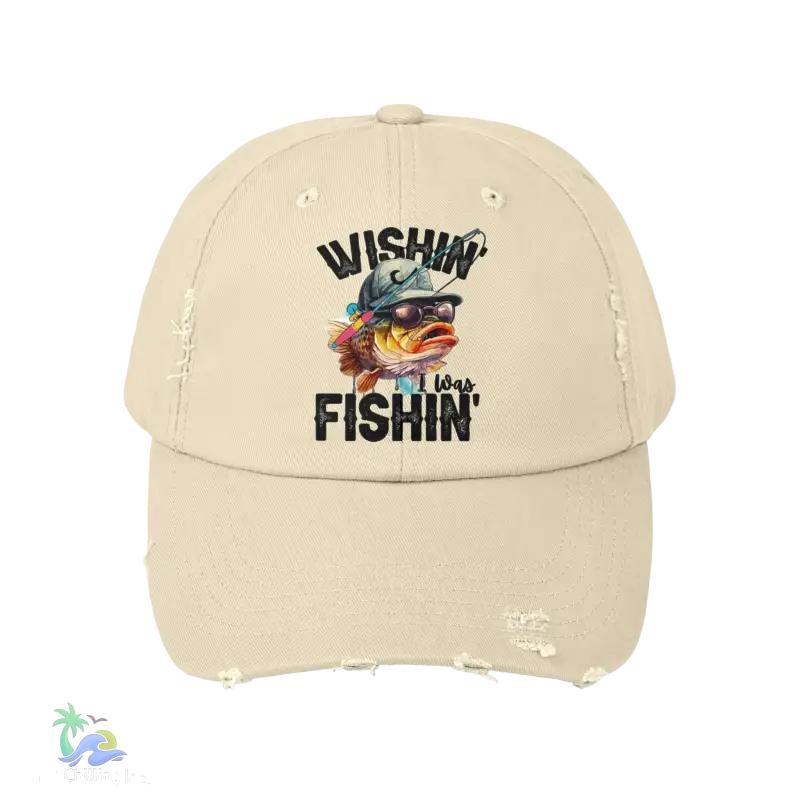Unisex Distressed Cap – ‘Wishing I Was Fishing’ Casual Hat for Fishing Enthusiasts - Just Chilling Inc.Just Chilling Inc.