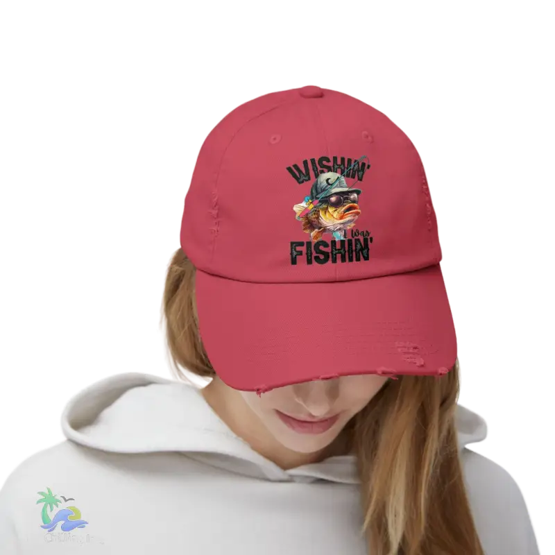 Unisex Distressed Cap – ‘Wishing I Was Fishing’ Casual Hat for Fishing Enthusiasts - Just Chilling Inc.Just Chilling Inc.