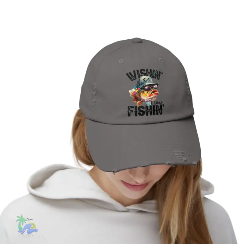 Unisex Distressed Cap – ‘Wishing I Was Fishing’ Casual Hat for Fishing Enthusiasts - Just Chilling Inc.Just Chilling Inc.