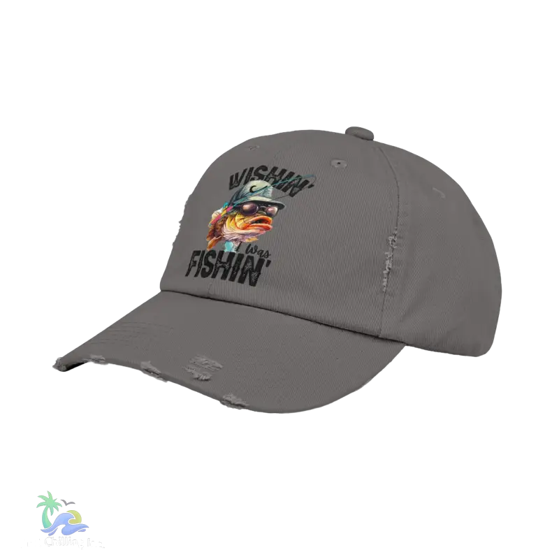 Unisex Distressed Cap – ‘Wishing I Was Fishing’ Casual Hat for Fishing Enthusiasts - Just Chilling Inc.Just Chilling Inc.