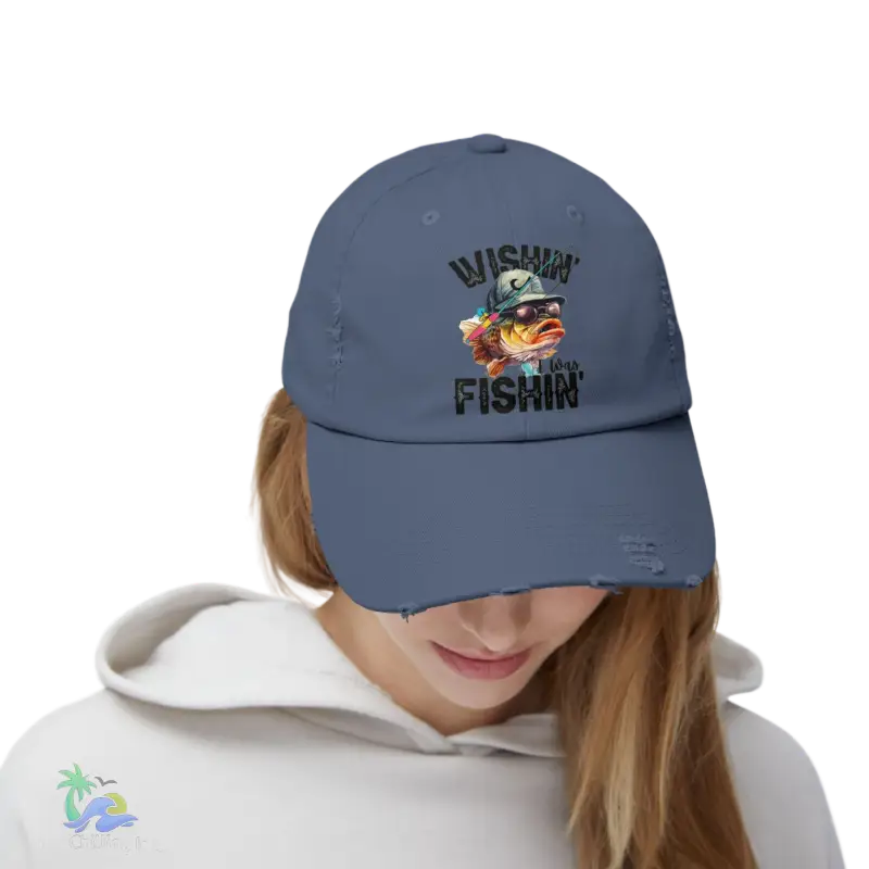 Unisex Distressed Cap – ‘Wishing I Was Fishing’ Casual Hat for Fishing Enthusiasts - Just Chilling Inc.Just Chilling Inc.
