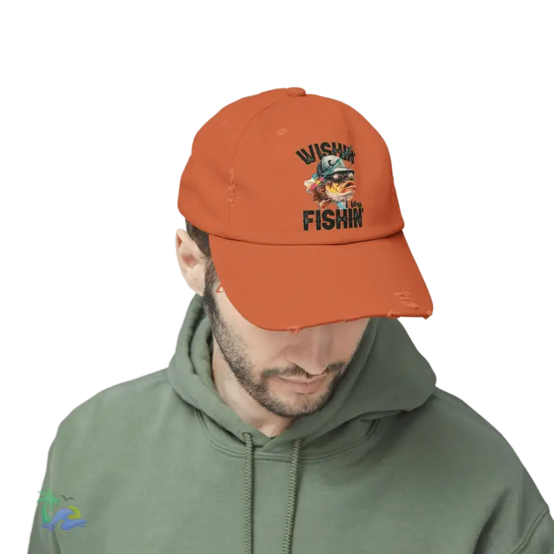 Unisex Distressed Cap – ‘Wishing I Was Fishing’ Casual Hat for Fishing Enthusiasts - Just Chilling Inc.Just Chilling Inc.