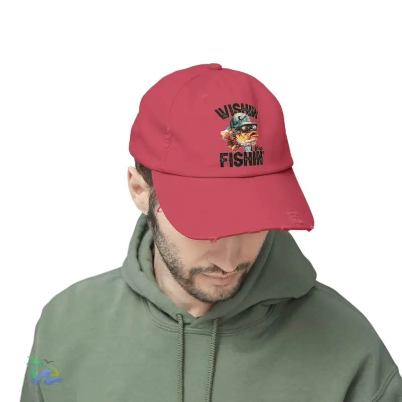Unisex Distressed Cap – ‘Wishing I Was Fishing’ Casual Hat for Fishing Enthusiasts - Just Chilling Inc.Just Chilling Inc.