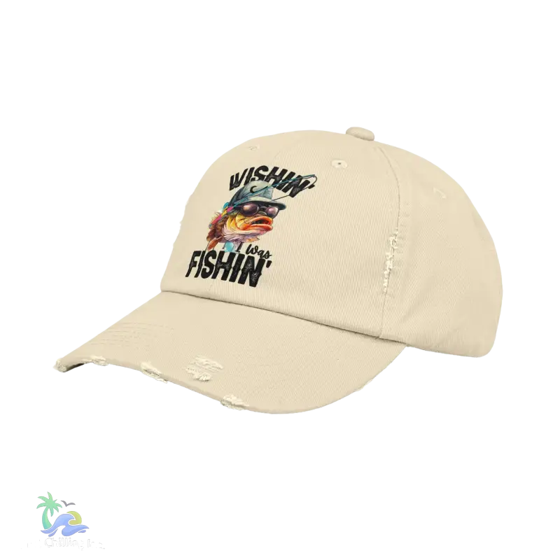 Unisex Distressed Cap – ‘Wishing I Was Fishing’ Casual Hat for Fishing Enthusiasts - Just Chilling Inc.Just Chilling Inc.
