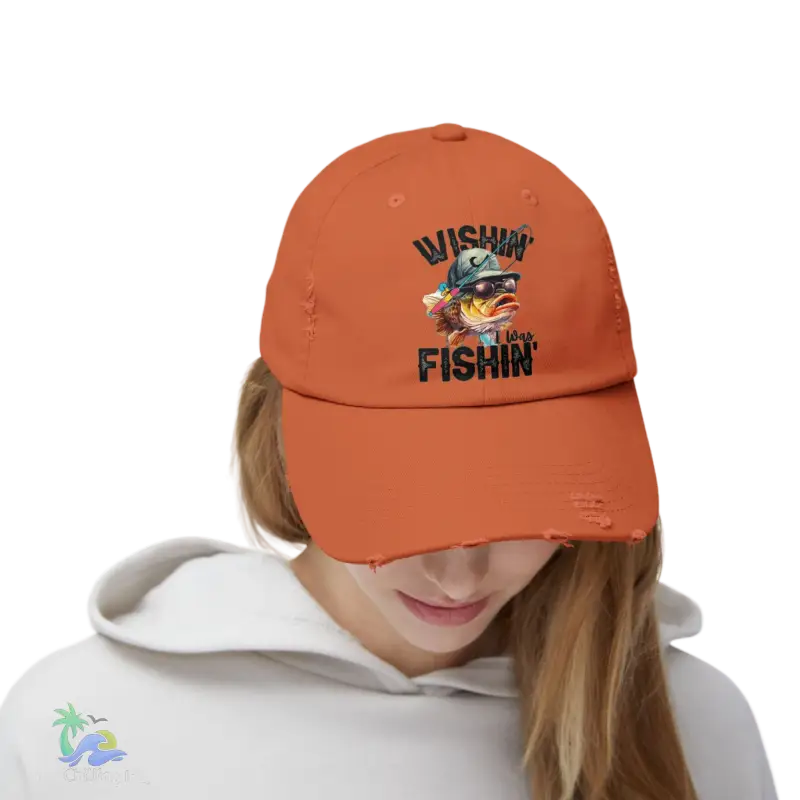 Unisex Distressed Cap – ‘Wishing I Was Fishing’ Casual Hat for Fishing Enthusiasts - Just Chilling Inc.Just Chilling Inc.