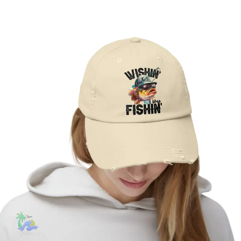 Unisex Distressed Cap – ‘Wishing I Was Fishing’ Casual Hat for Fishing Enthusiasts - Just Chilling Inc.Just Chilling Inc.
