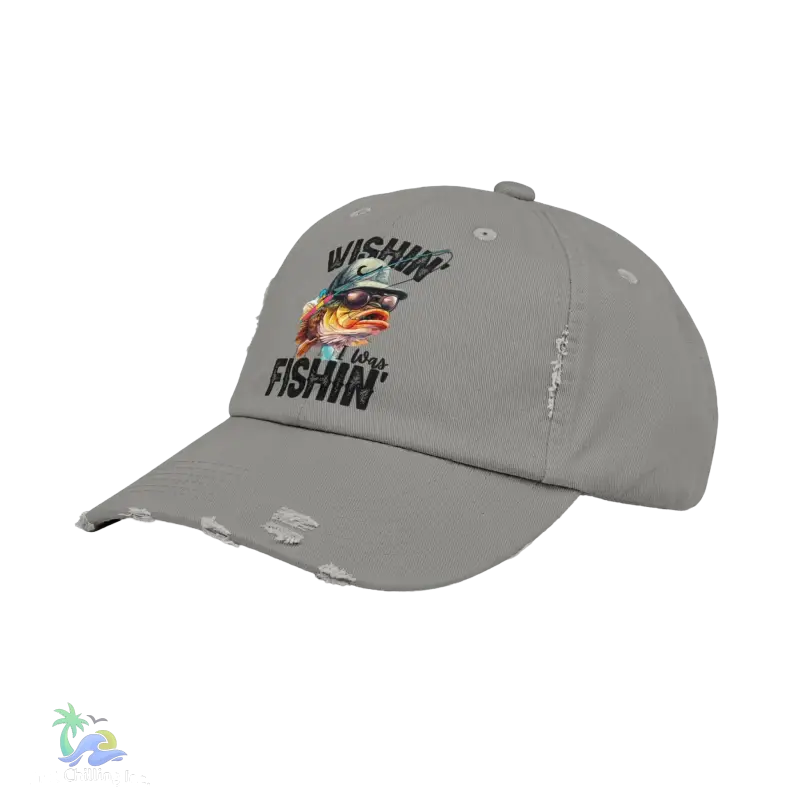 Unisex Distressed Cap – ‘Wishing I Was Fishing’ Casual Hat for Fishing Enthusiasts - Just Chilling Inc.Just Chilling Inc.