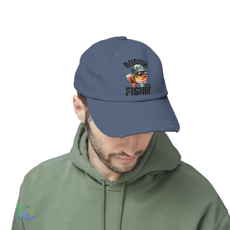 Unisex Distressed Cap – ‘Wishing I Was Fishing’ Casual Hat for Fishing Enthusiasts - Just Chilling Inc.Just Chilling Inc.