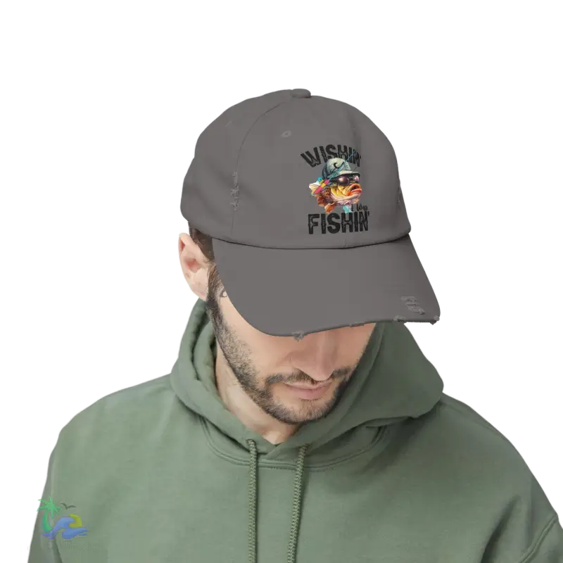 Unisex Distressed Cap – ‘Wishing I Was Fishing’ Casual Hat for Fishing Enthusiasts - Just Chilling Inc.Just Chilling Inc.