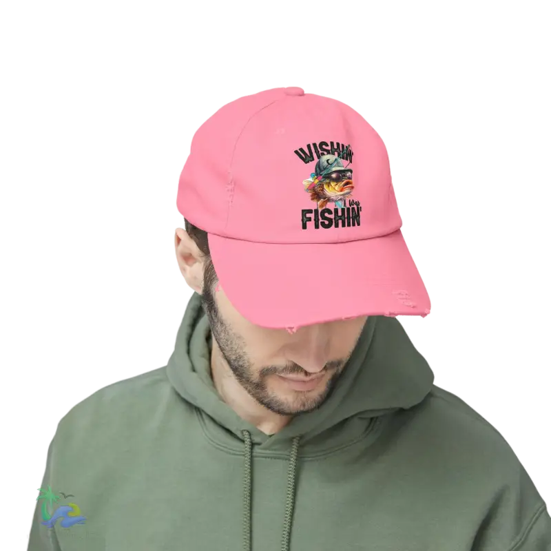 Unisex Distressed Cap – ‘Wishing I Was Fishing’ Casual Hat for Fishing Enthusiasts - Just Chilling Inc.Just Chilling Inc.