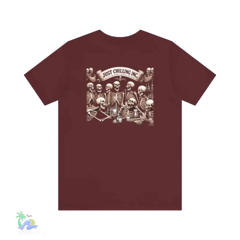 Unisex Jersey Short Sleeve Tee- drunken skeleton tshirt - Maroon / S - T-Shirt