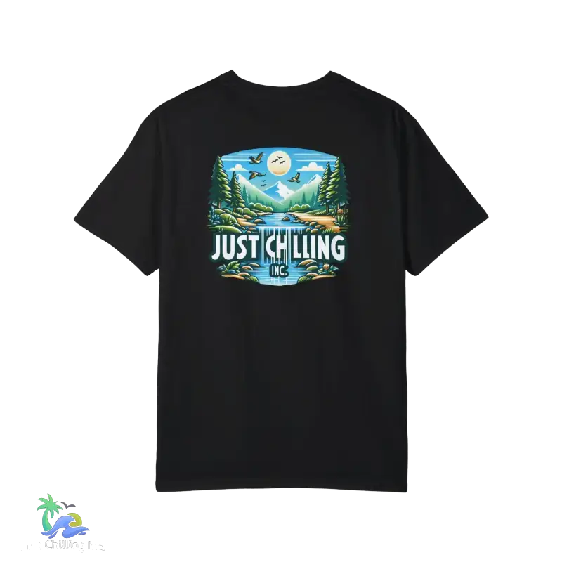 Unisex Garment - Dyed T - shirt Just Chilling at the waterfall - Just Chilling Inc.Just Chilling Inc.