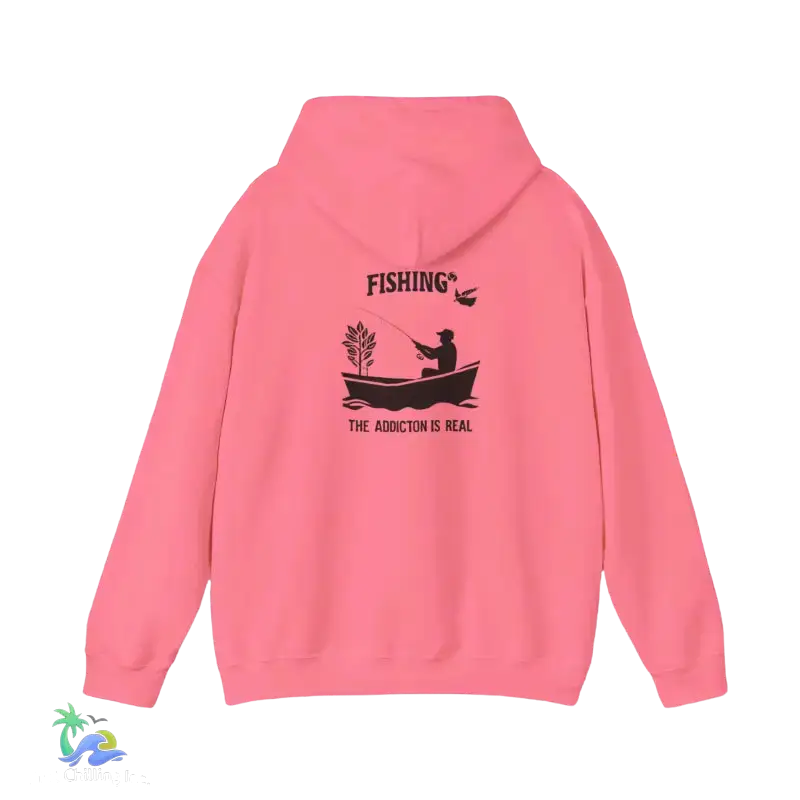 Unisex Heavy Blend™ Hooded Sweatshirt fishing addiction is real - Safety Pink / 3XL - Hoodie