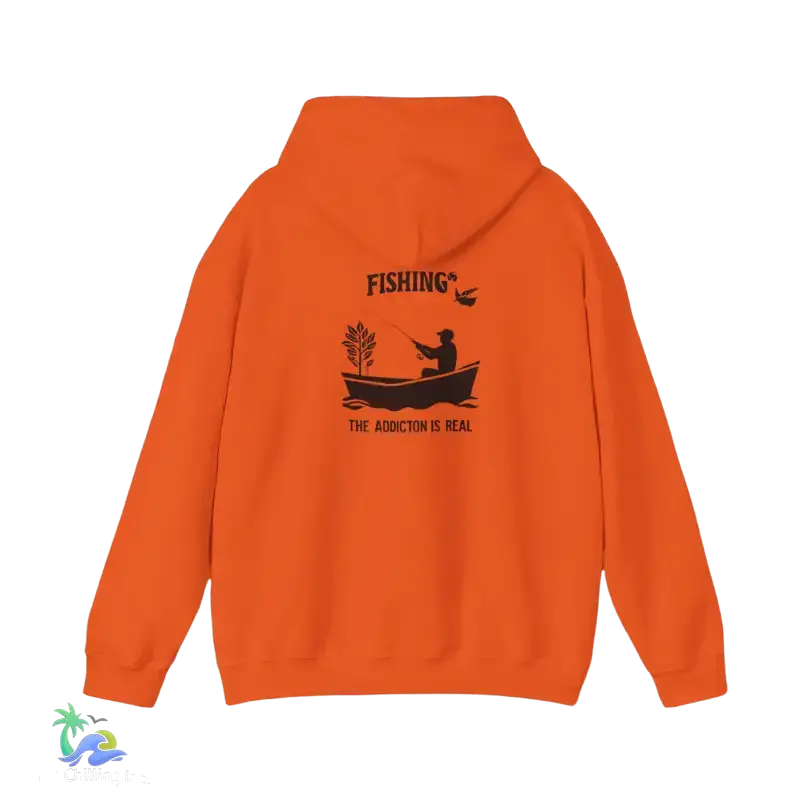 Unisex Heavy Blend™ Hooded Sweatshirt fishing addiction is real - Orange / S - Hoodie