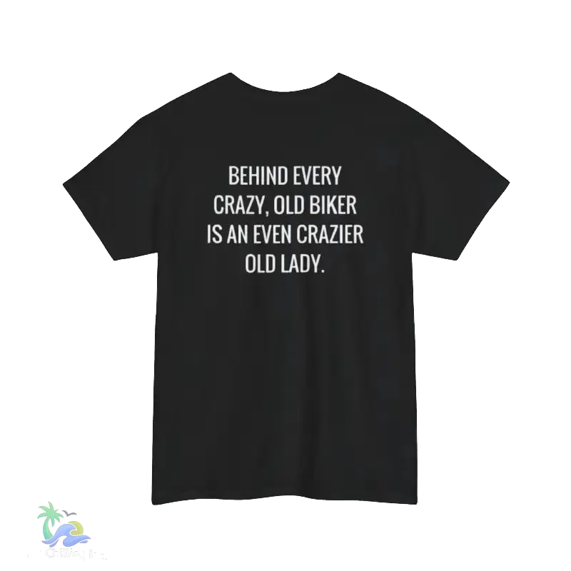 The image is a black t-shirt with white text printed on it.