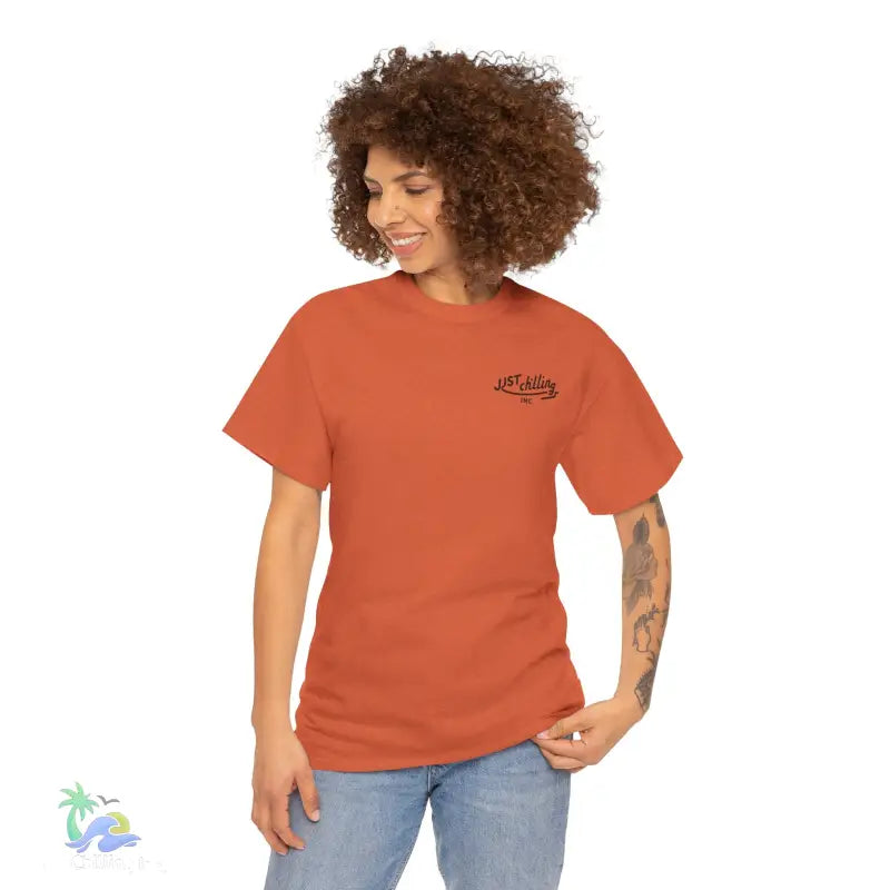 Burnt orange t-shirt.