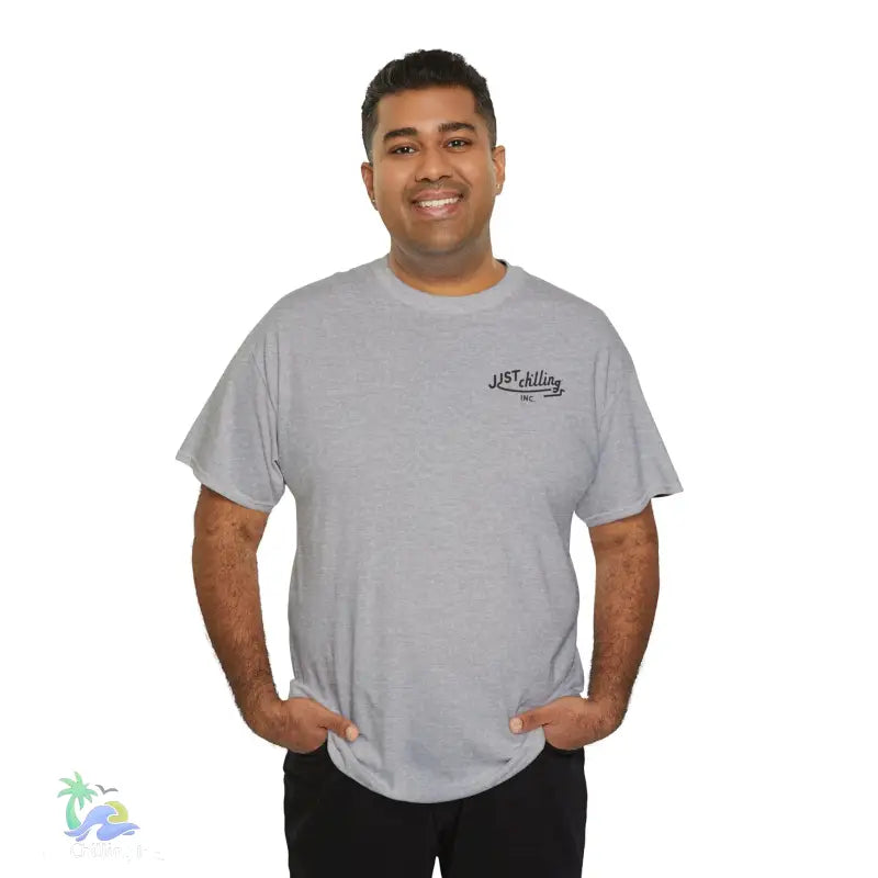 Gray t-shirt.