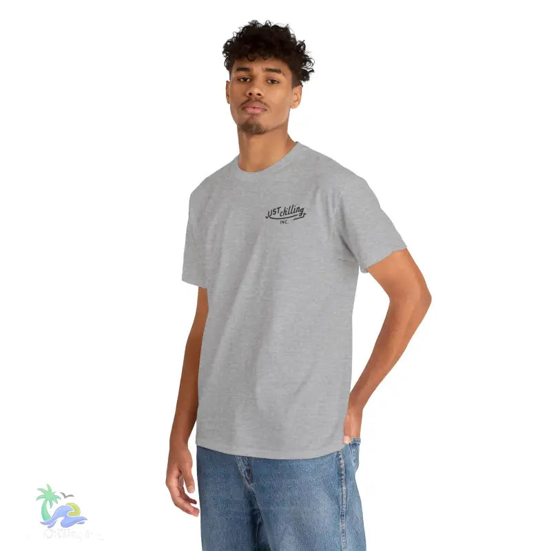 Gray t-shirt.