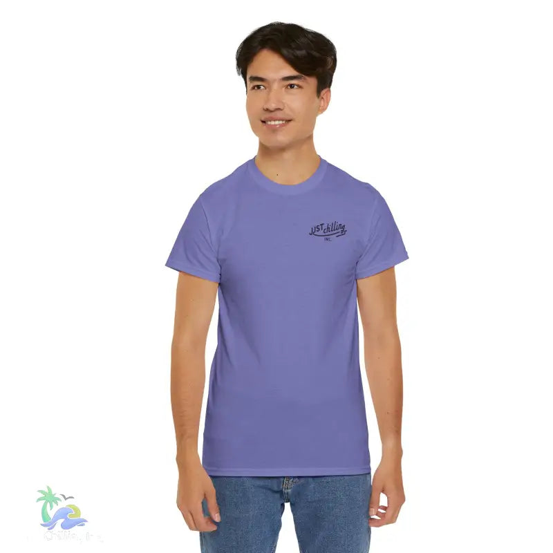 Periwinkle t-shirt.