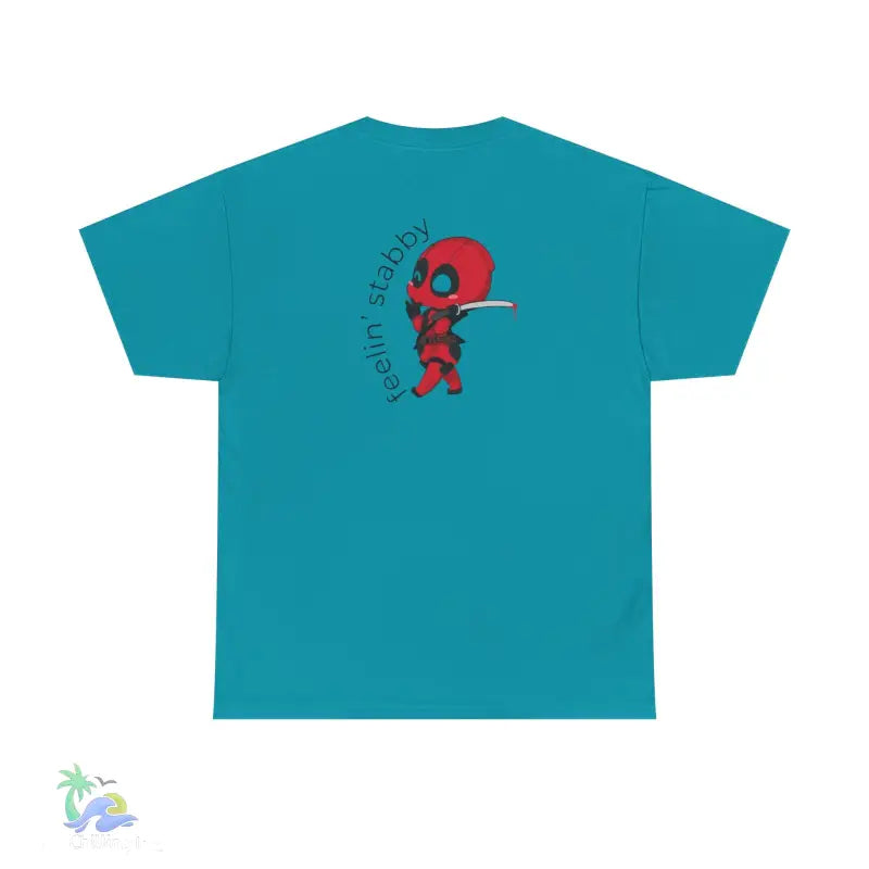 Teal t-shirt.