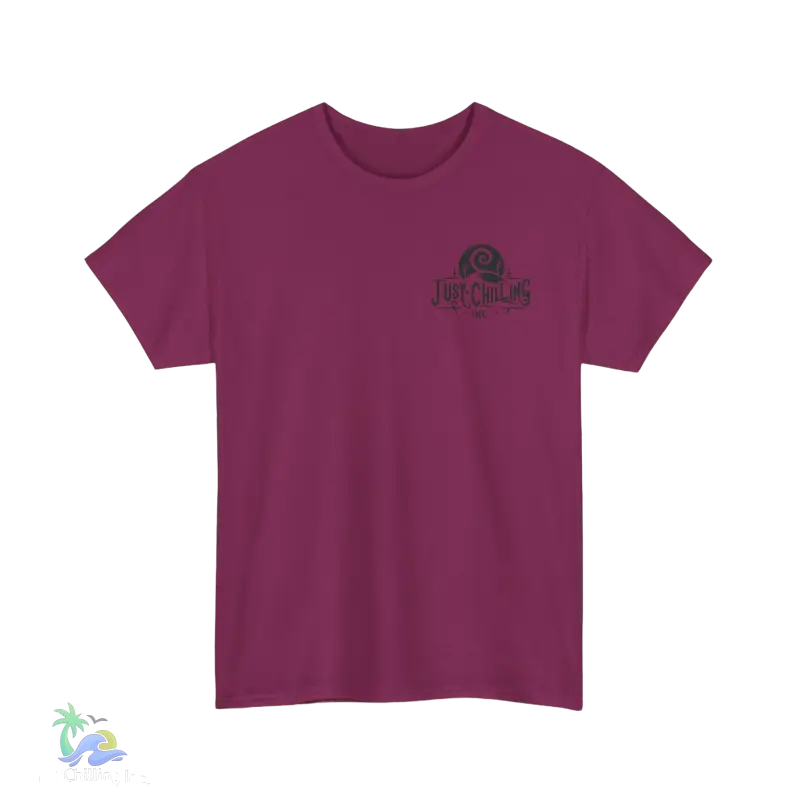 a pink t - shirt with a black logo on the chest